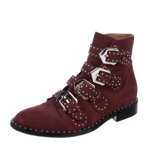 Givenchy Burgundy Suede Studded Combat Boots SZ 7/ IT 37